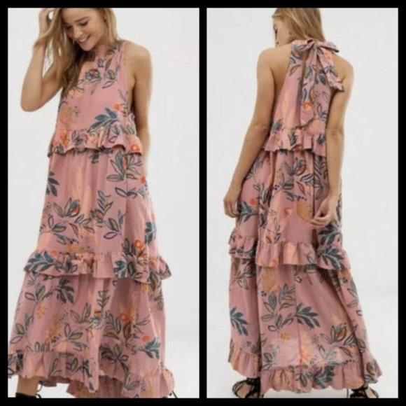 Free People Dresses & Skirts - Free People Pink Tiered Boho Maxi Dress S/M NWT